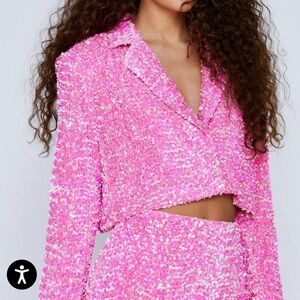 NWT Pink Sequin Cropped Blazer